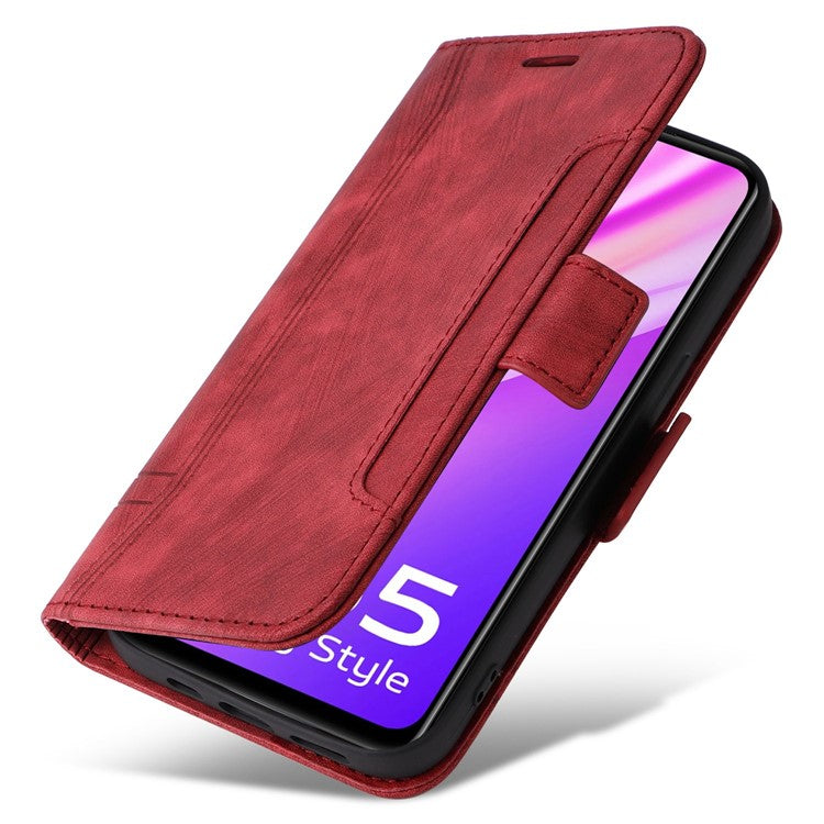 BETOPNICE 001 For vivo Y35 4G (2022) / Y22 4G / Y22s 4G Imprinted Stitching Line PU Leather Case Phone Stand Wallet Cover with Strap - Red