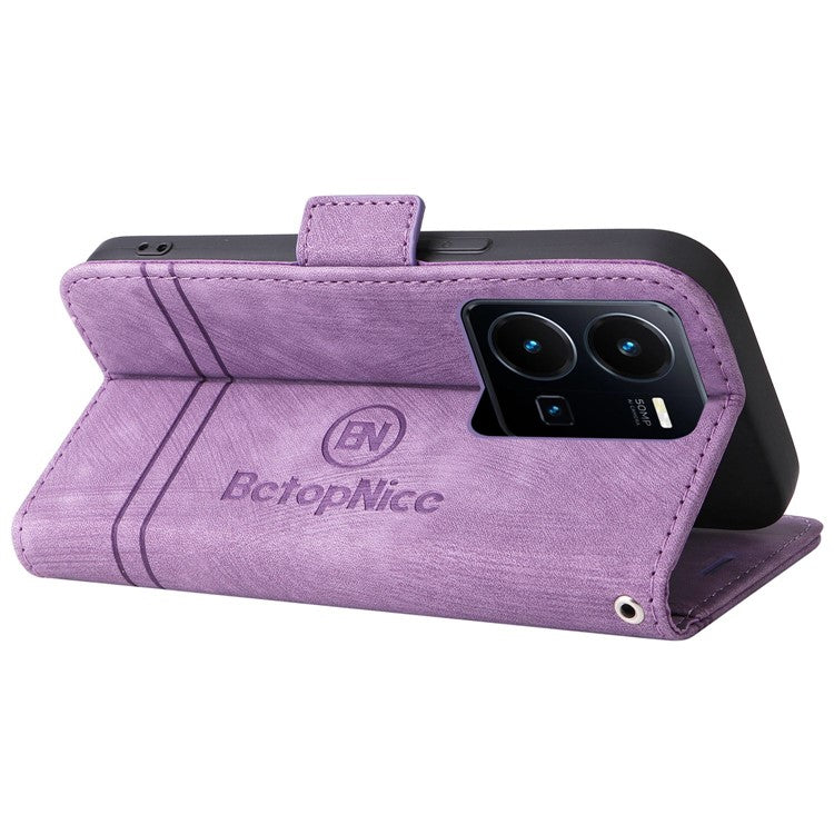 BETOPNICE 001 For vivo Y35 4G (2022) / Y22 4G / Y22s 4G Imprinted Stitching Line PU Leather Case Phone Stand Wallet Cover with Strap - Purple