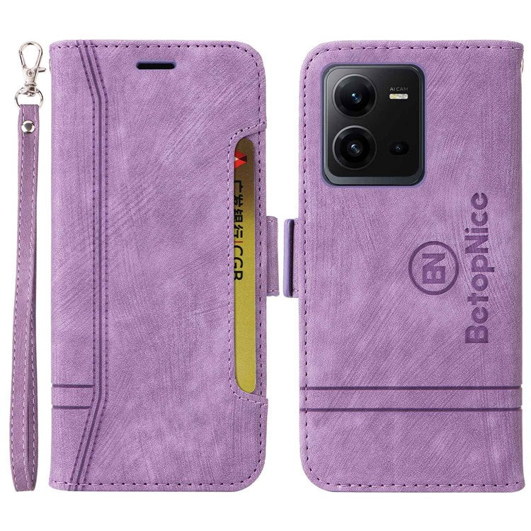 BETOPNICE 001 For vivo V25 5G / V25e 4G Imprinted Stitching Line Stand Wallet Case PU Leather Magnetic Clasp Cover with Strap - Purple