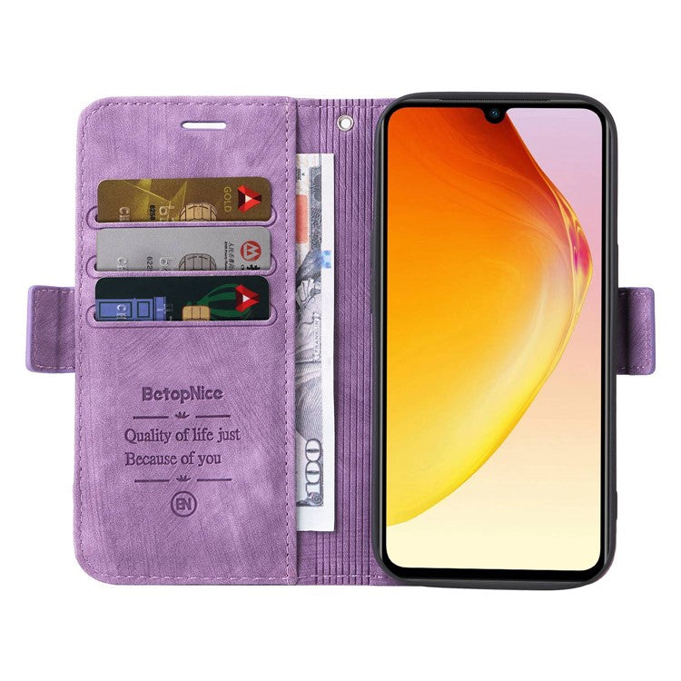 BETOPNICE 001 For vivo V25 5G / V25e 4G Imprinted Stitching Line Stand Wallet Case PU Leather Magnetic Clasp Cover with Strap - Purple