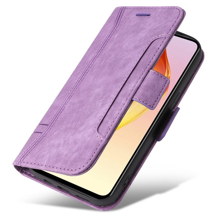 BETOPNICE 001 For vivo V25 5G / V25e 4G Imprinted Stitching Line Stand Wallet Case PU Leather Magnetic Clasp Cover with Strap - Purple