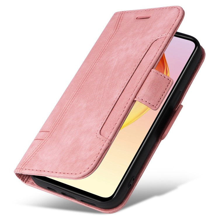 BETOPNICE 001 For vivo V25 5G / V25e 4G Imprinted Stitching Line Stand Wallet Case PU Leather Magnetic Clasp Cover with Strap - Pink