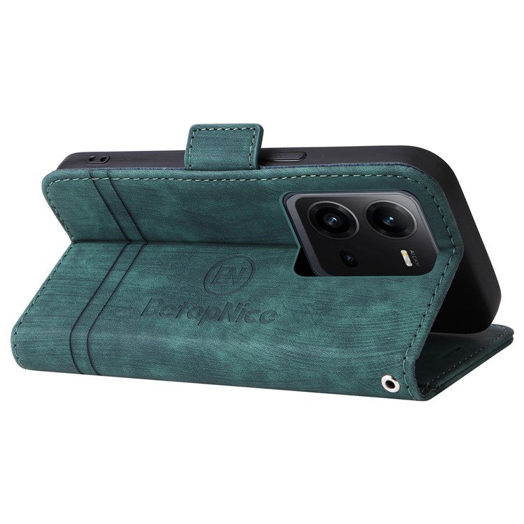 BETOPNICE 001 For vivo V25 5G / V25e 4G Imprinted Stitching Line Stand Wallet Case PU Leather Magnetic Clasp Cover with Strap - Green