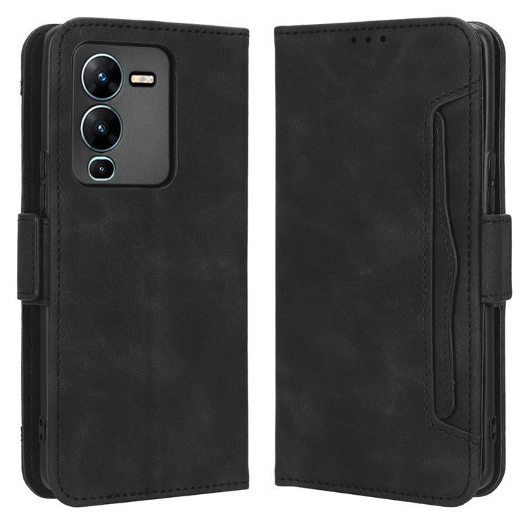 Phone Wallet Case For vivo V25 Pro 5G / S15 Pro 5G, Multiple Card Slots Phone Cover Stand Dual Magnetic Clasp PU Leather Phone Shell - Black