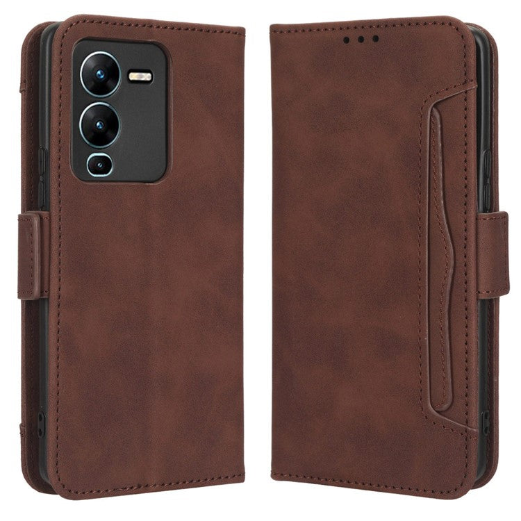 Phone Wallet Case For vivo V25 Pro 5G / S15 Pro 5G, Multiple Card Slots Phone Cover Stand Dual Magnetic Clasp PU Leather Phone Shell - Brown