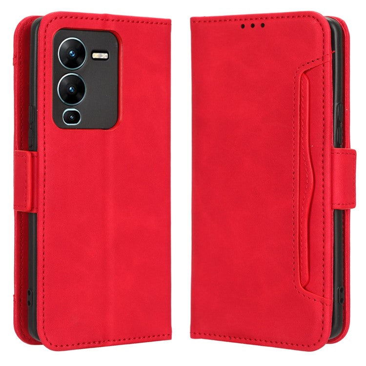 Phone Wallet Case For vivo V25 Pro 5G / S15 Pro 5G, Multiple Card Slots Phone Cover Stand Dual Magnetic Clasp PU Leather Phone Shell - Red