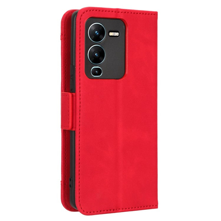 Phone Wallet Case For vivo V25 Pro 5G / S15 Pro 5G, Multiple Card Slots Phone Cover Stand Dual Magnetic Clasp PU Leather Phone Shell - Red