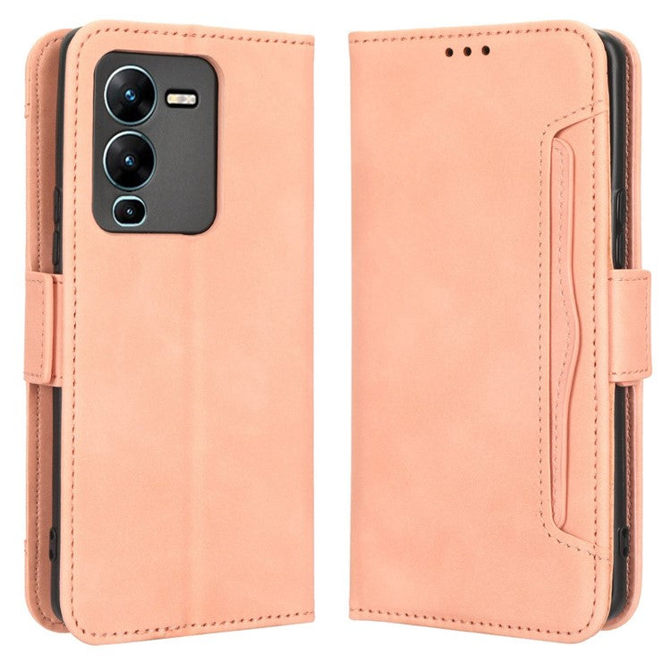 Phone Wallet Case For vivo V25 Pro 5G / S15 Pro 5G, Multiple Card Slots Phone Cover Stand Dual Magnetic Clasp PU Leather Phone Shell - Pink