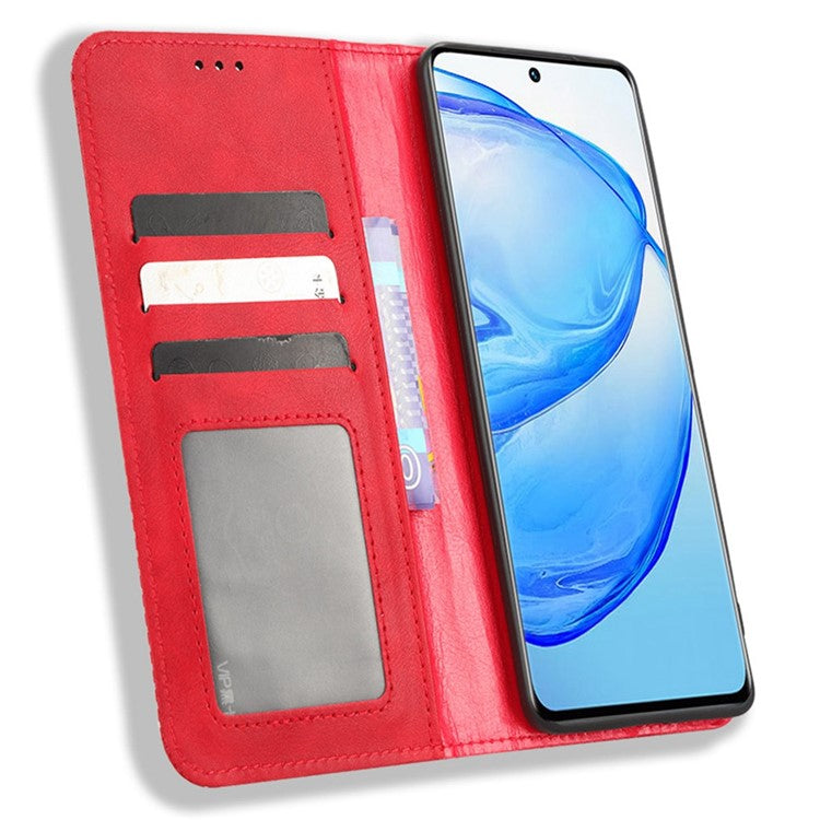 For vivo V25 Pro 5G / S15 Pro 5G Shockproof Retro Texture Phone Case Imprinted Pattern Magnetic Auto-absorbed Flip Leather Wallet Cover Stand - Red