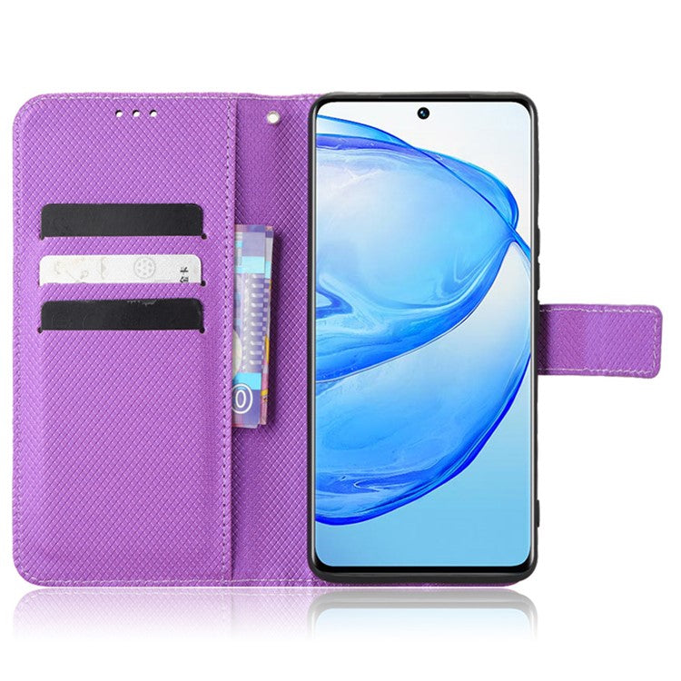 For vivo V25 Pro 5G / S15 Pro 5G Diamond Texture Full Protection PU Leather Cell Phone Case Wallet Stand Shockproof Phone Cover - Purple