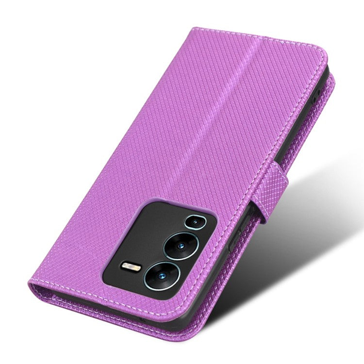 For vivo V25 Pro 5G / S15 Pro 5G Diamond Texture Full Protection PU Leather Cell Phone Case Wallet Stand Shockproof Phone Cover - Purple