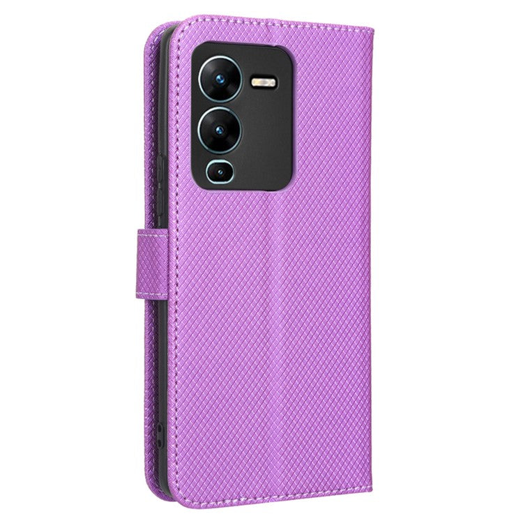 For vivo V25 Pro 5G / S15 Pro 5G Diamond Texture Full Protection PU Leather Cell Phone Case Wallet Stand Shockproof Phone Cover - Purple