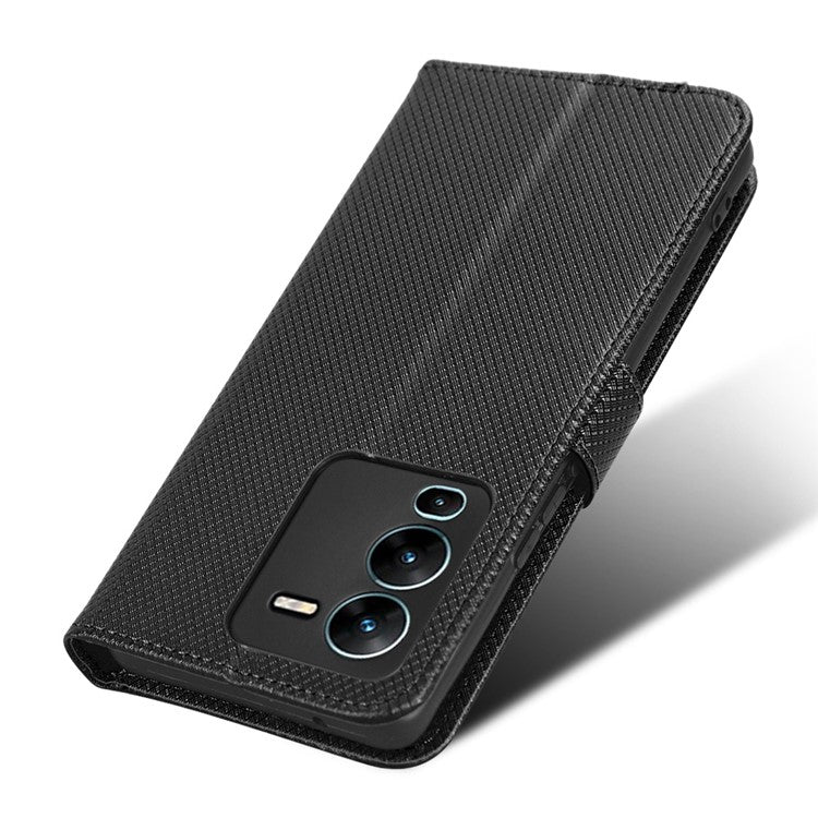 For vivo V25 Pro 5G / S15 Pro 5G Diamond Texture Full Protection PU Leather Cell Phone Case Wallet Stand Shockproof Phone Cover - Black