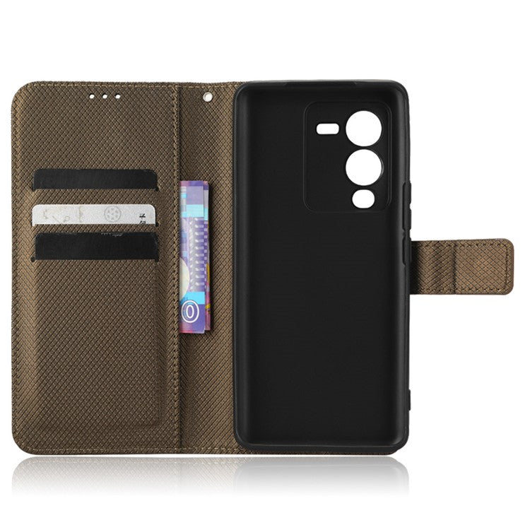 For vivo V25 Pro 5G / S15 Pro 5G Diamond Texture Full Protection PU Leather Cell Phone Case Wallet Stand Shockproof Phone Cover - Brown