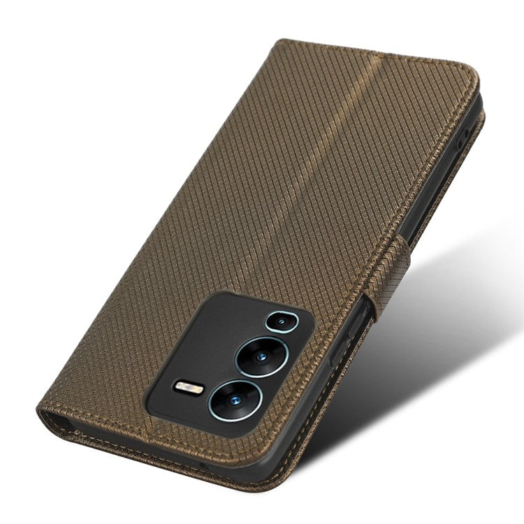 For vivo V25 Pro 5G / S15 Pro 5G Diamond Texture Full Protection PU Leather Cell Phone Case Wallet Stand Shockproof Phone Cover - Brown