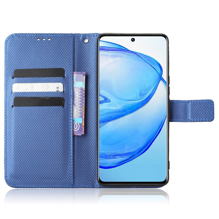 For vivo V25 Pro 5G / S15 Pro 5G Diamond Texture Full Protection PU Leather Cell Phone Case Wallet Stand Shockproof Phone Cover - Blue