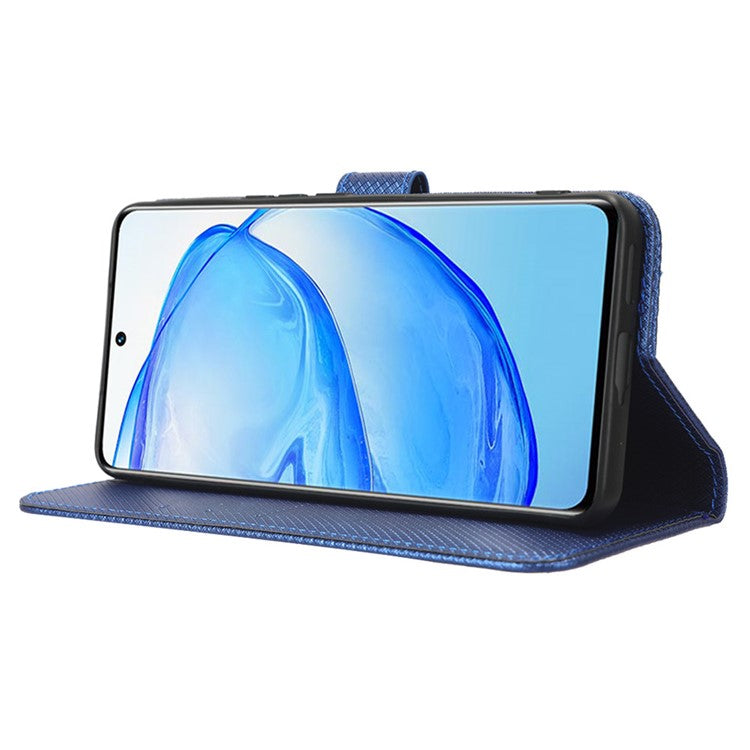 For vivo V25 Pro 5G / S15 Pro 5G Diamond Texture Full Protection PU Leather Cell Phone Case Wallet Stand Shockproof Phone Cover - Blue