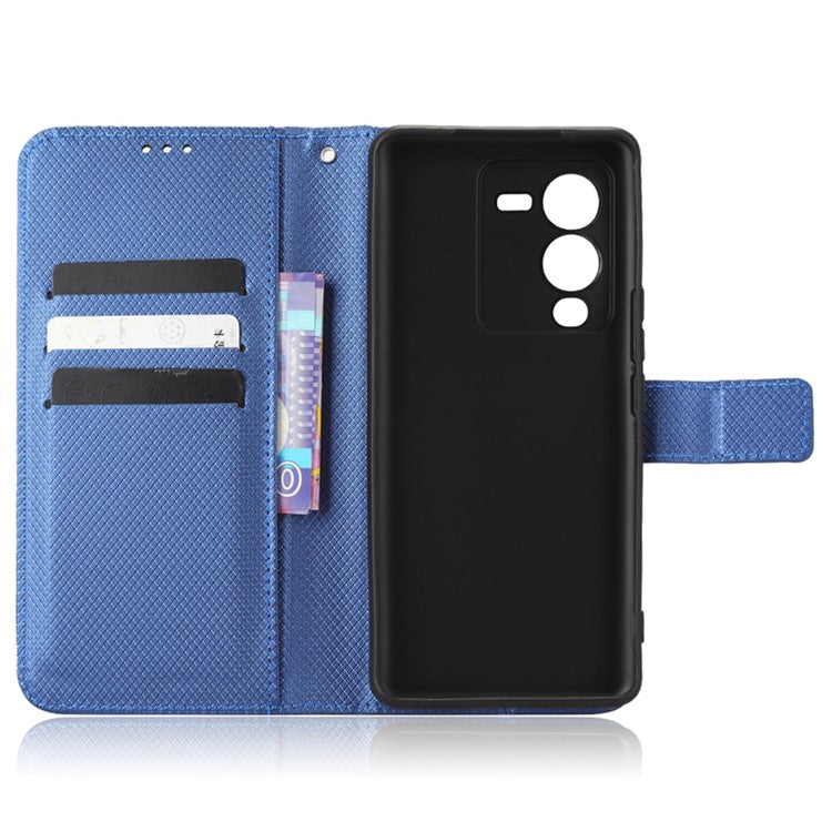 For vivo V25 Pro 5G / S15 Pro 5G Diamond Texture Full Protection PU Leather Cell Phone Case Wallet Stand Shockproof Phone Cover - Blue