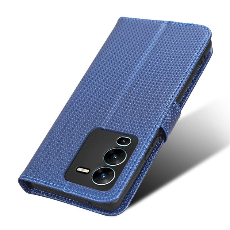 For vivo V25 Pro 5G / S15 Pro 5G Diamond Texture Full Protection PU Leather Cell Phone Case Wallet Stand Shockproof Phone Cover - Blue