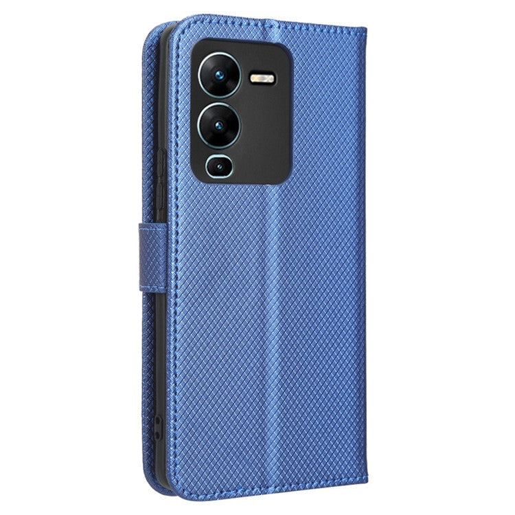 For vivo V25 Pro 5G / S15 Pro 5G Diamond Texture Full Protection PU Leather Cell Phone Case Wallet Stand Shockproof Phone Cover - Blue