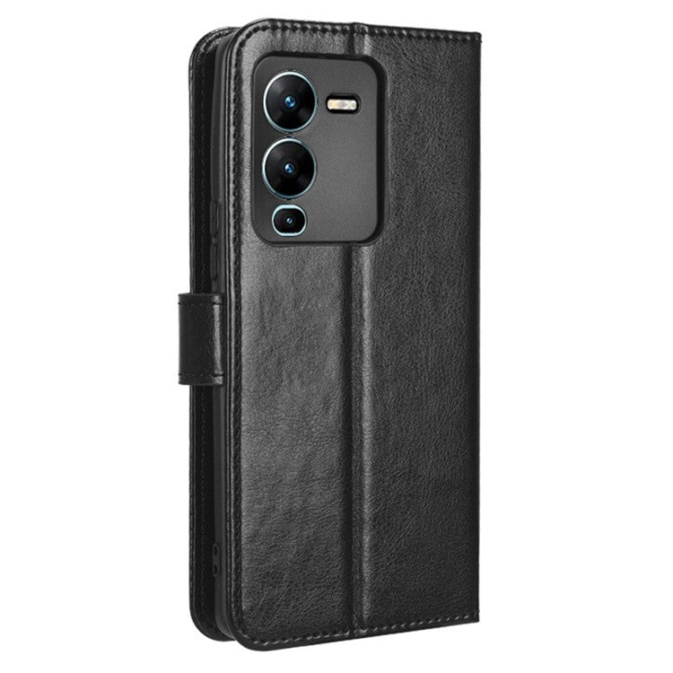 For vivo V25 Pro 5G / S15 Pro 5G Anti-fall Phone Case Stand Crazy Horse Texture Magnetic Clasp PU Leather Scratch-resistant Phone Wallet Cover - Black