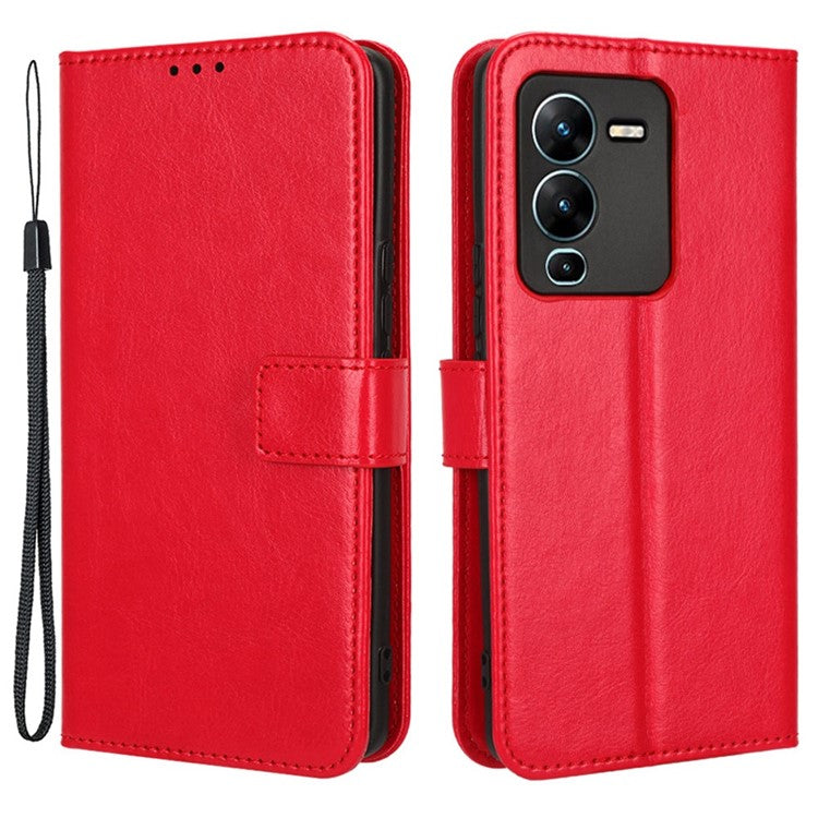 For vivo V25 Pro 5G / S15 Pro 5G Anti-fall Phone Case Stand Crazy Horse Texture Magnetic Clasp PU Leather Scratch-resistant Phone Wallet Cover - Red