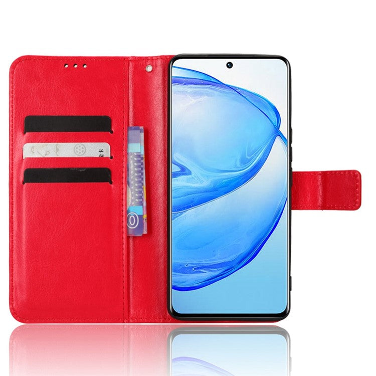 For vivo V25 Pro 5G / S15 Pro 5G Anti-fall Phone Case Stand Crazy Horse Texture Magnetic Clasp PU Leather Scratch-resistant Phone Wallet Cover - Red