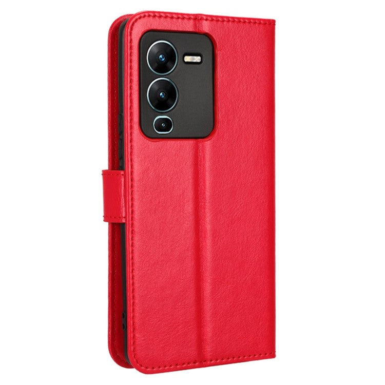 For vivo V25 Pro 5G / S15 Pro 5G Anti-fall Phone Case Stand Crazy Horse Texture Magnetic Clasp PU Leather Scratch-resistant Phone Wallet Cover - Red