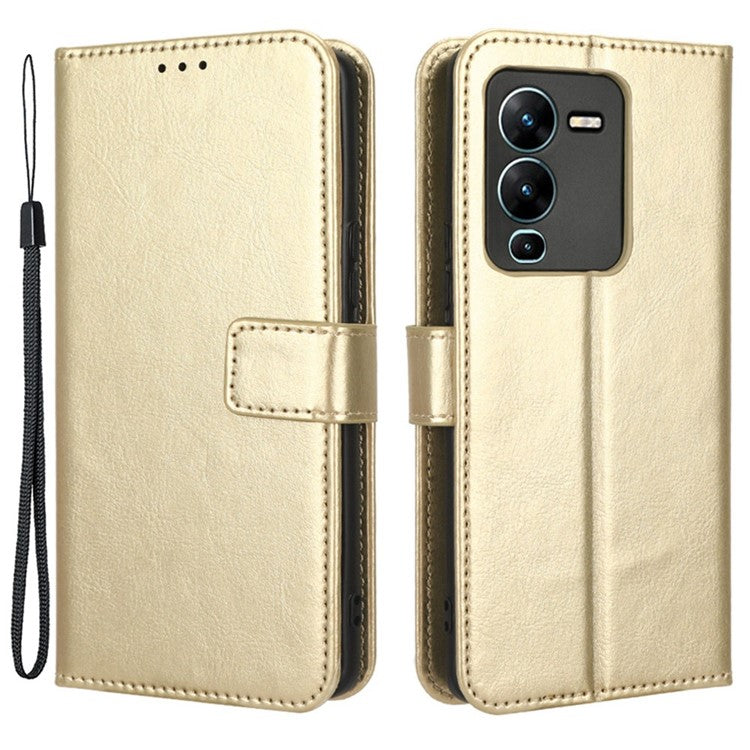 For vivo V25 Pro 5G / S15 Pro 5G Anti-fall Phone Case Stand Crazy Horse Texture Magnetic Clasp PU Leather Scratch-resistant Phone Wallet Cover - Gold