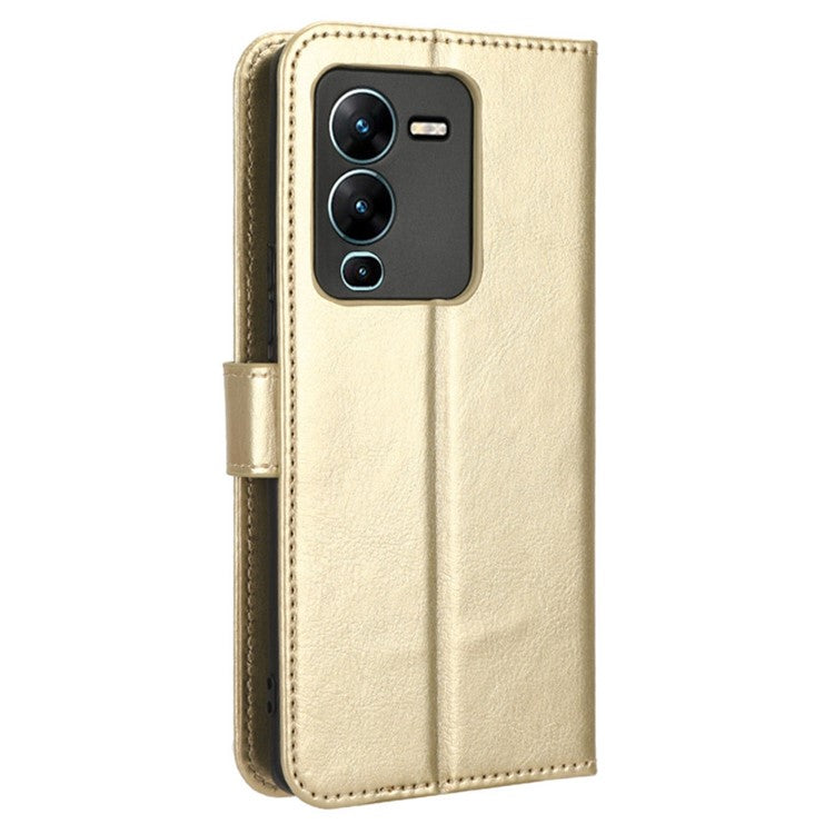 For vivo V25 Pro 5G / S15 Pro 5G Anti-fall Phone Case Stand Crazy Horse Texture Magnetic Clasp PU Leather Scratch-resistant Phone Wallet Cover - Gold