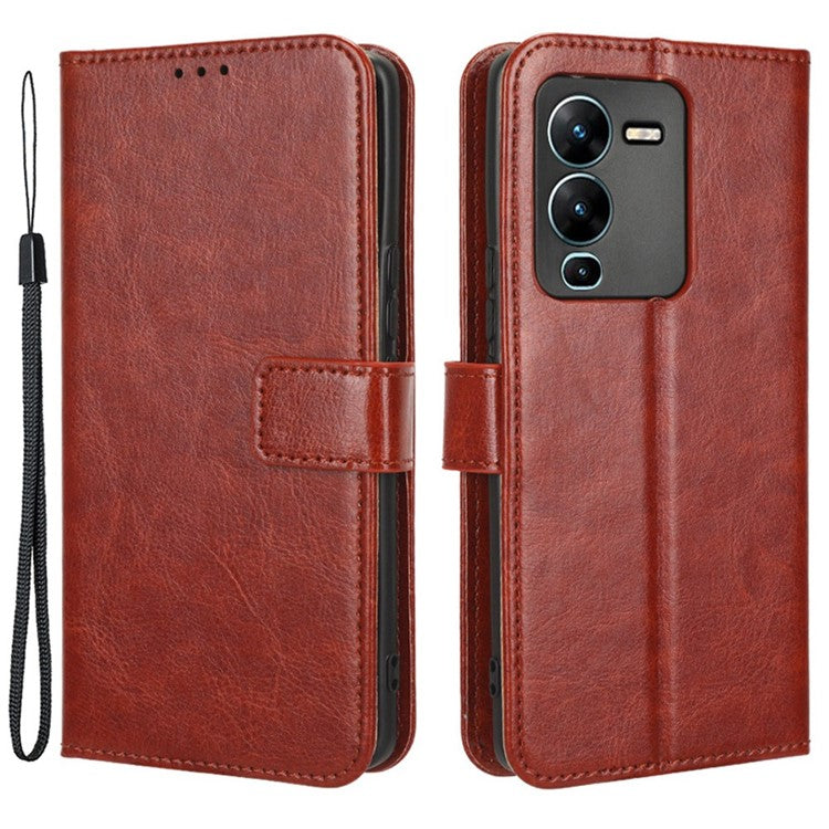 For vivo V25 Pro 5G / S15 Pro 5G Anti-fall Phone Case Stand Crazy Horse Texture Magnetic Clasp PU Leather Scratch-resistant Phone Wallet Cover - Brown