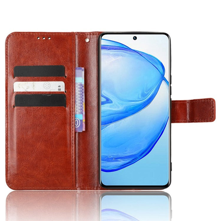 For vivo V25 Pro 5G / S15 Pro 5G Anti-fall Phone Case Stand Crazy Horse Texture Magnetic Clasp PU Leather Scratch-resistant Phone Wallet Cover - Brown