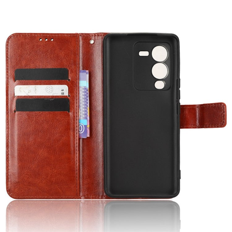 For vivo V25 Pro 5G / S15 Pro 5G Anti-fall Phone Case Stand Crazy Horse Texture Magnetic Clasp PU Leather Scratch-resistant Phone Wallet Cover - Brown