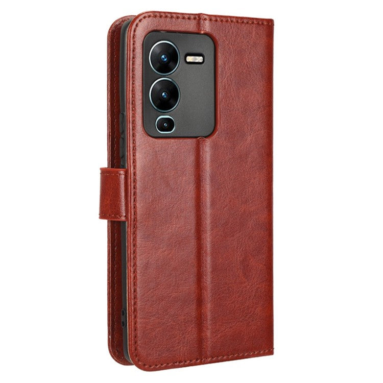 For vivo V25 Pro 5G / S15 Pro 5G Anti-fall Phone Case Stand Crazy Horse Texture Magnetic Clasp PU Leather Scratch-resistant Phone Wallet Cover - Brown