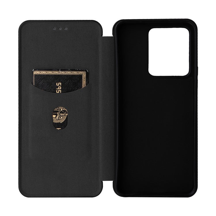 For vivo Y22s 4G / Y35 4G (2022) Magnetic Auto-absorbed Carbon Fiber Texture PU Leather Phone Case Card Slot Design Drop-proof Stand Cover - Black