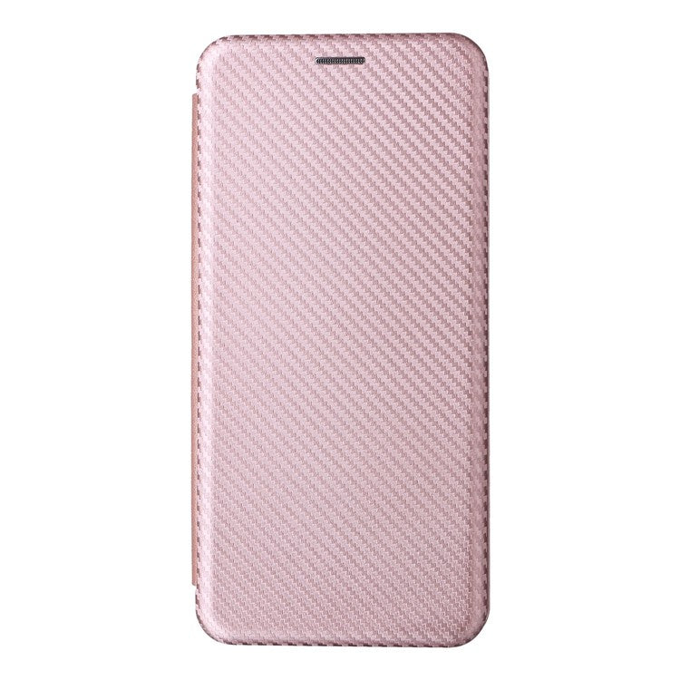 For vivo Y22s 4G / Y35 4G (2022) Magnetic Auto-absorbed Carbon Fiber Texture PU Leather Phone Case Card Slot Design Drop-proof Stand Cover - Rose Gold