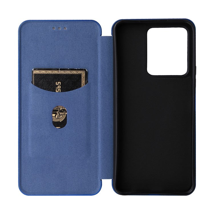 For vivo Y22s 4G / Y35 4G (2022) Magnetic Auto-absorbed Carbon Fiber Texture PU Leather Phone Case Card Slot Design Drop-proof Stand Cover - Blue