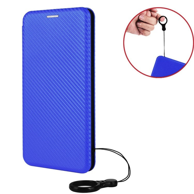 For vivo Y22s 4G / Y35 4G (2022) Magnetic Auto-absorbed Carbon Fiber Texture PU Leather Phone Case Card Slot Design Drop-proof Stand Cover - Blue