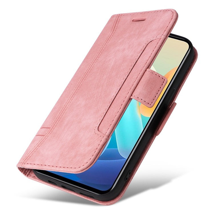 BETOPNICE 001 For vivo Y77 5G / Y77e 5G / Y77e (t1) 5G / iQOO Z6 Lite 5G PU Leather Imprinted Stitching Line Design Phone Case Full Protection Stand Wallet Cover with Strap - Pink