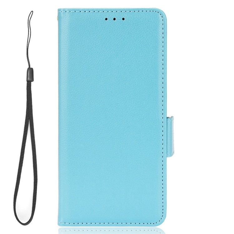 For Realme C33 4G PU Leather Magnetic Protect Phone Case Litchi Texture Wallet Stand Cover with Wrist Strap - Baby Blue