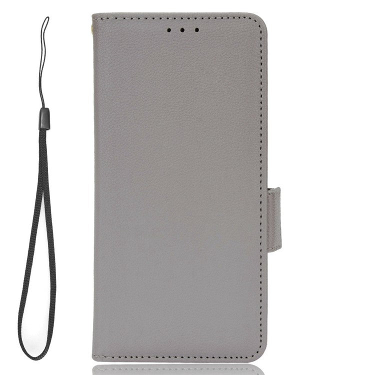 For Realme C33 4G PU Leather Magnetic Protect Phone Case Litchi Texture Wallet Stand Cover with Wrist Strap - Grey