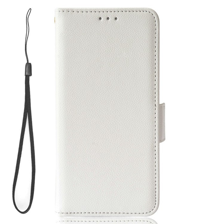 For Realme C33 4G PU Leather Magnetic Protect Phone Case Litchi Texture Wallet Stand Cover with Wrist Strap - White