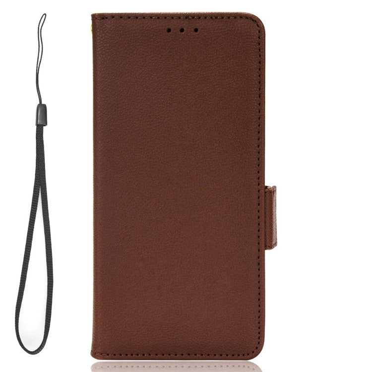 For Realme C33 4G PU Leather Magnetic Protect Phone Case Litchi Texture Wallet Stand Cover with Wrist Strap - Brown