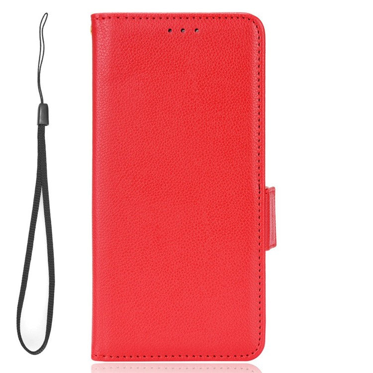 For Realme C33 4G PU Leather Magnetic Protect Phone Case Litchi Texture Wallet Stand Cover with Wrist Strap - Red