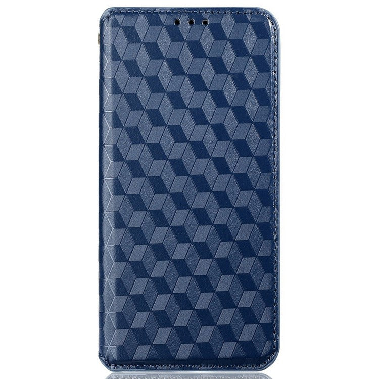 For Realme C33 4G PU Leather Flip Folio Wallet Phone Case Rhombus Pattern Imprinted Magnetic Absorption Stand Flip Cover - Blue