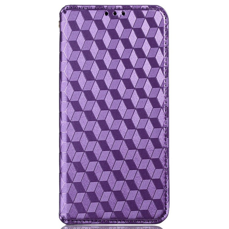 For Realme C33 4G PU Leather Flip Folio Wallet Phone Case Rhombus Pattern Imprinted Magnetic Absorption Stand Flip Cover - Purple