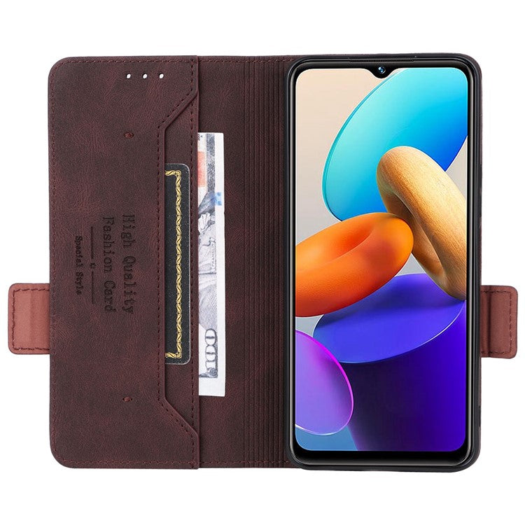 For vivo Y22s 4G / Y35 4G (2022) PU Leather Wallet Cover Stand Feature Hardware Decor Magnetic Closure Flip Phone Case - Coffee