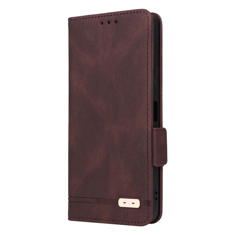 For vivo Y22s 4G / Y35 4G (2022) PU Leather Wallet Cover Stand Feature Hardware Decor Magnetic Closure Flip Phone Case - Coffee