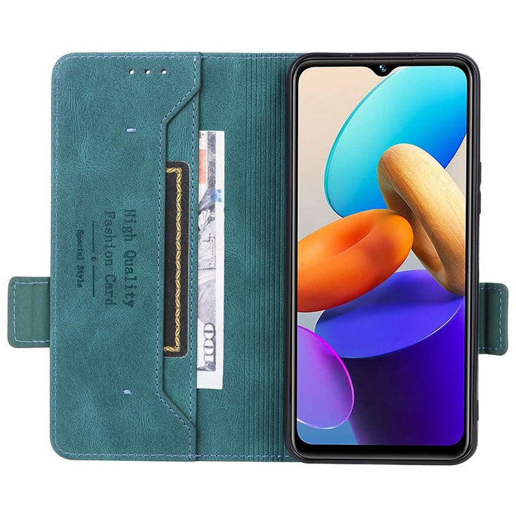 For vivo Y22s 4G / Y35 4G (2022) PU Leather Wallet Cover Stand Feature Hardware Decor Magnetic Closure Flip Phone Case - Blue