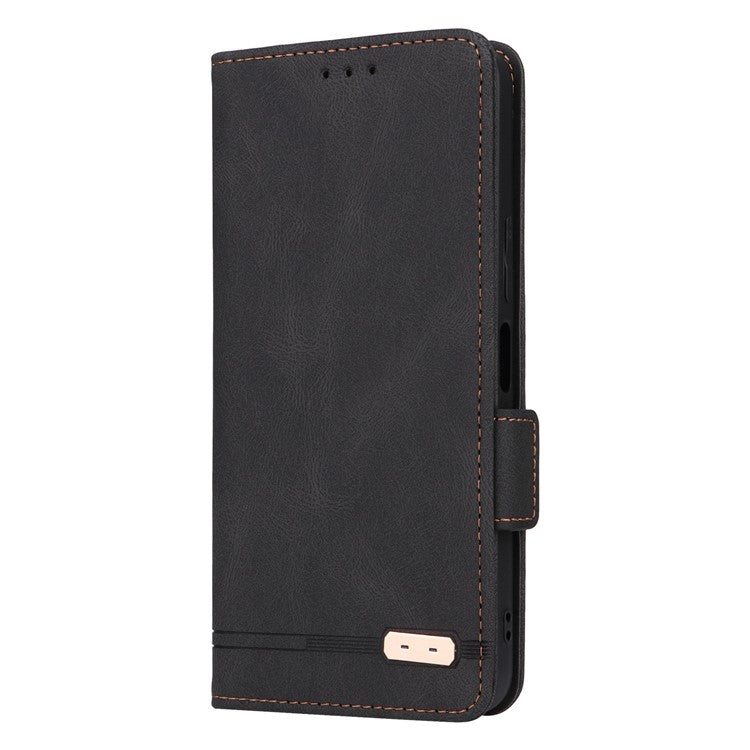 For vivo Y22s 4G / Y35 4G (2022) PU Leather Wallet Cover Stand Feature Hardware Decor Magnetic Closure Flip Phone Case - Black